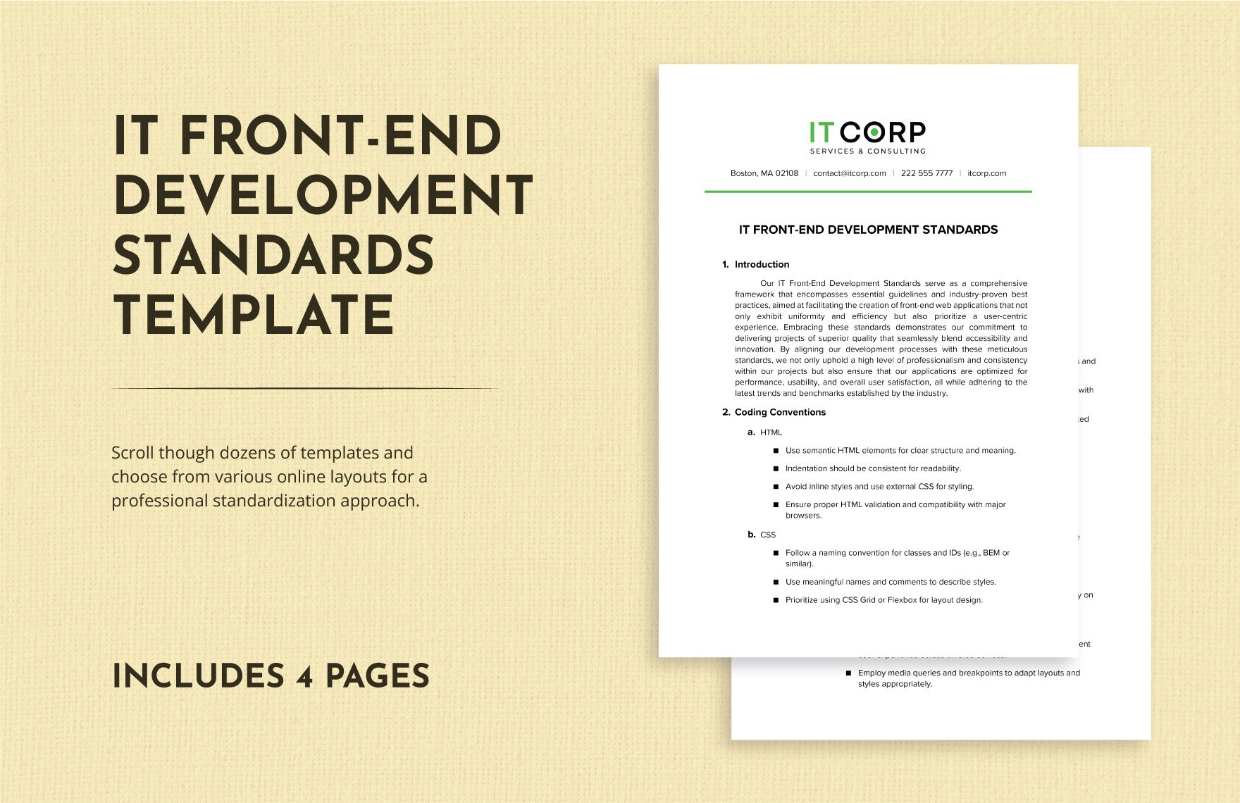 IT Front-End Development Standards Template in Word, Google Docs, PDF