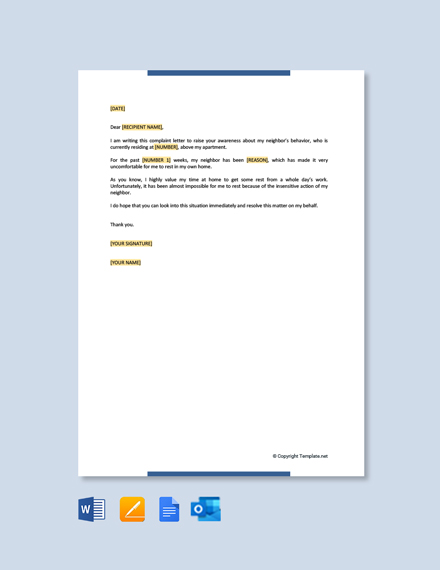 Complaint Letter to Landlord about Tenant Template - Google Docs, Word ...