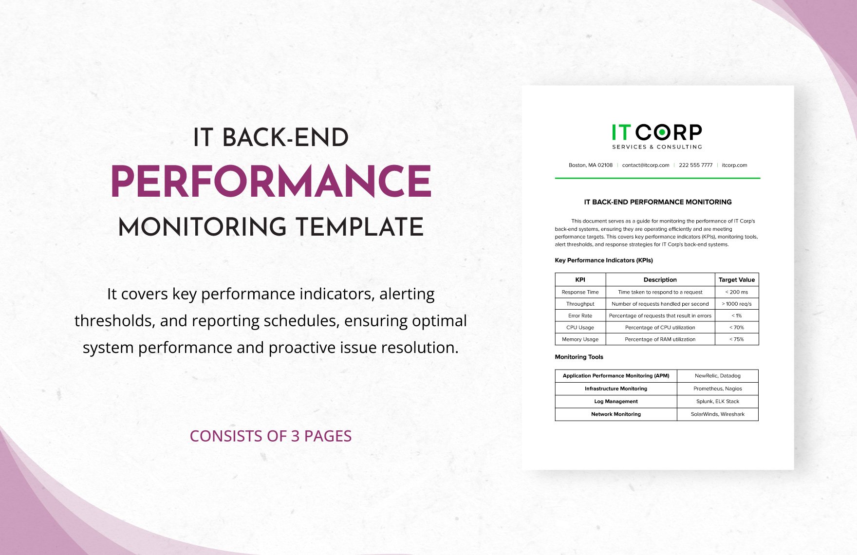 IT Back-End Performance Monitoring Template in Word, Google Docs, PDF
