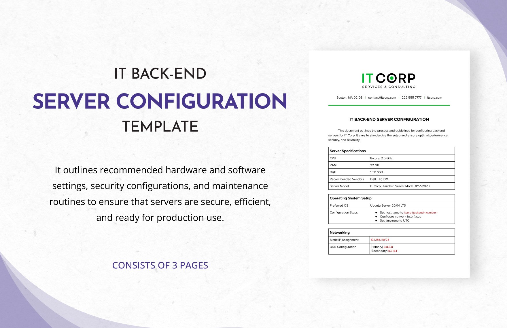 IT Back-End Server Configuration Template in Word, Google Docs, PDF