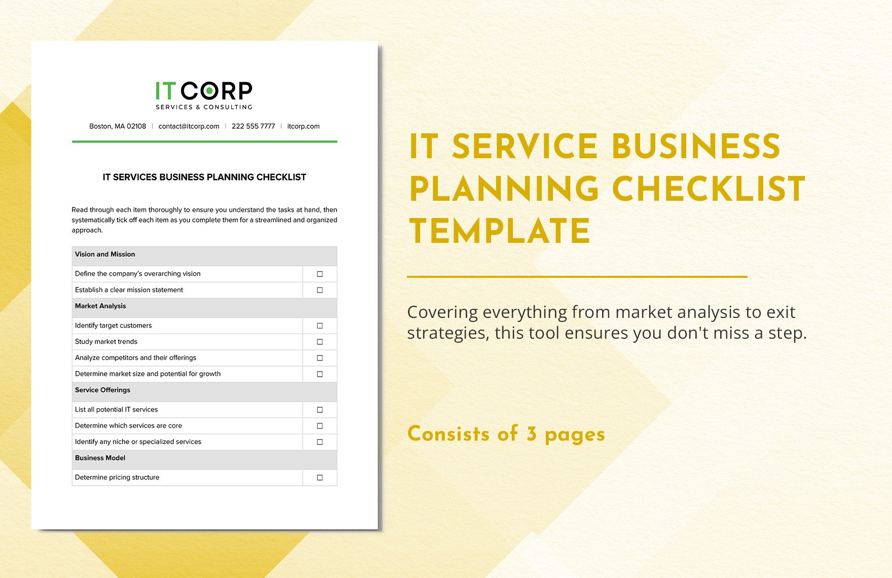 IT Service Business Planning Checklist Template in Word, Google Docs, PDF