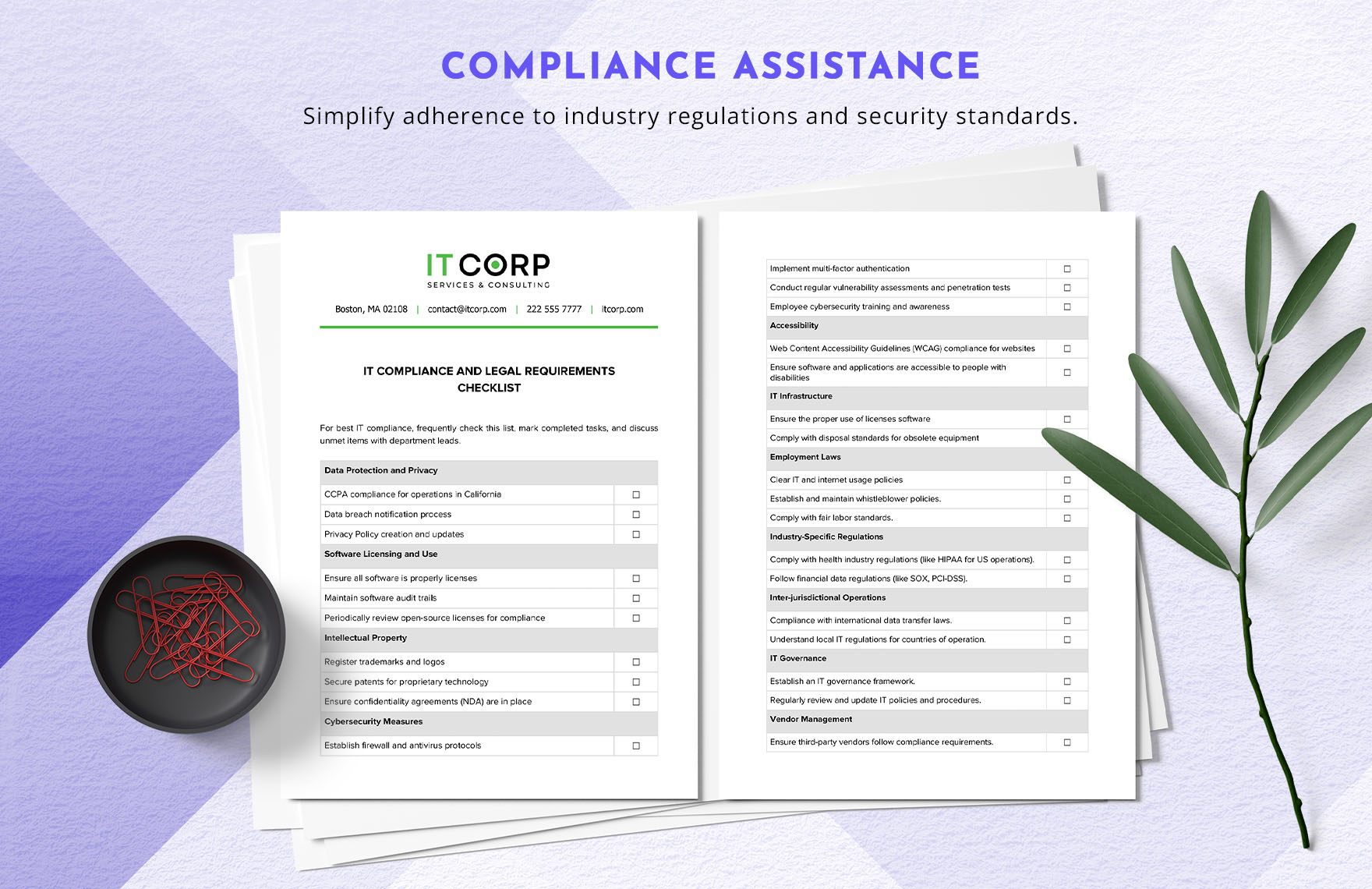 IT Compliance and Legal Requirements Checklist Template