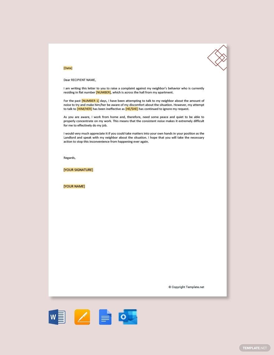 Free Complaint Letter to Landlord about Noisy Neighbors Template