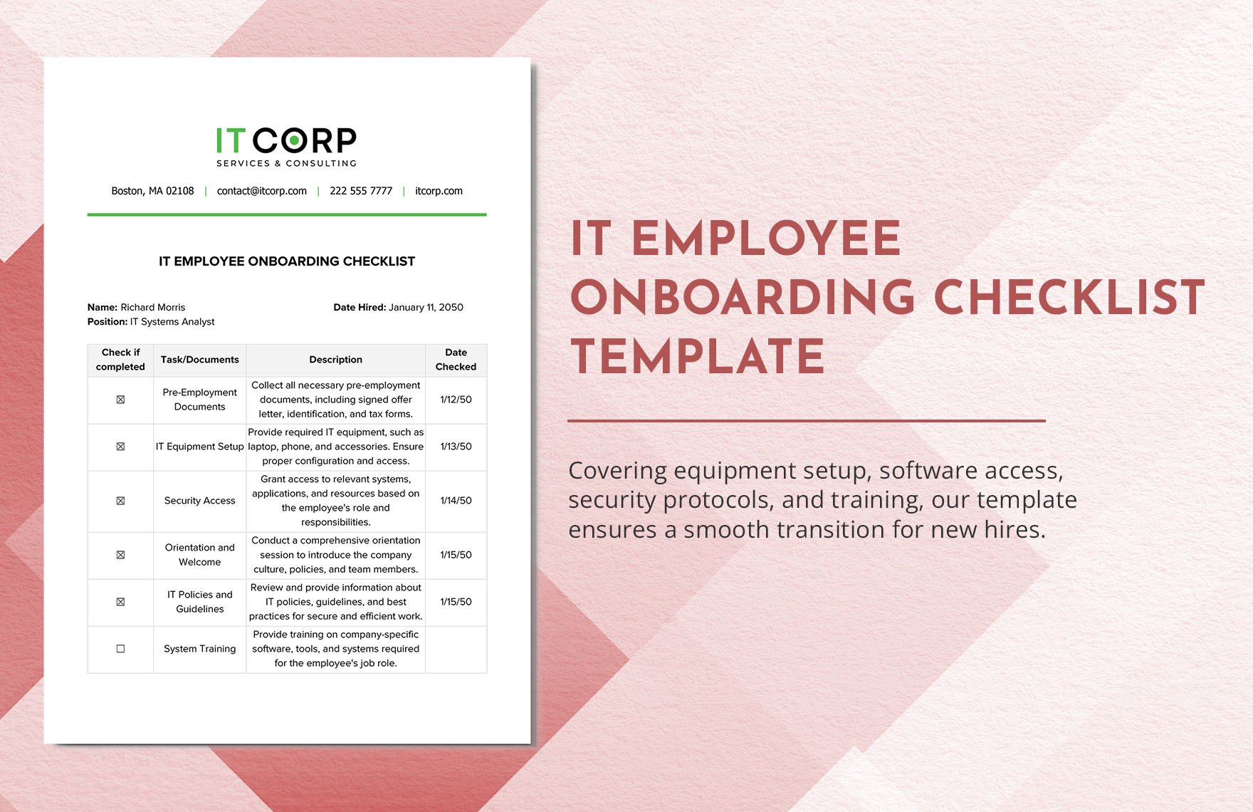 IT Employee Onboarding Checklist Template