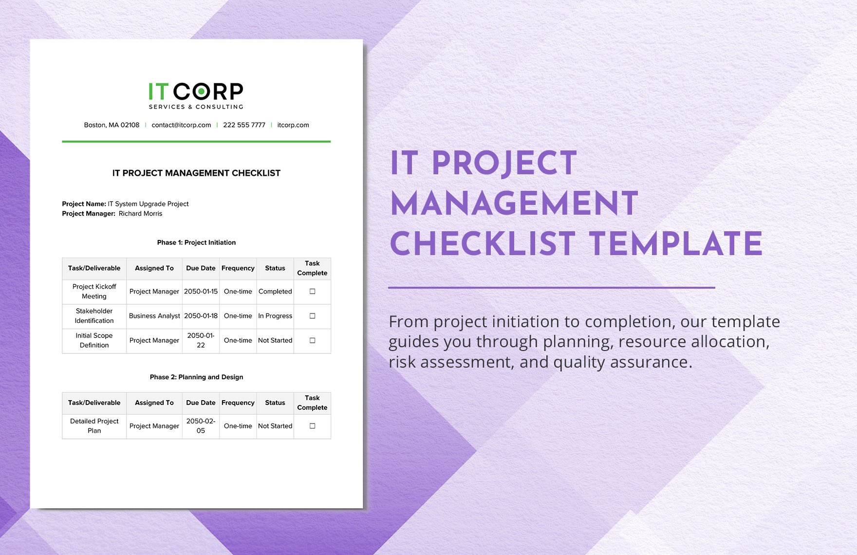 IT Project Management Checklist Template