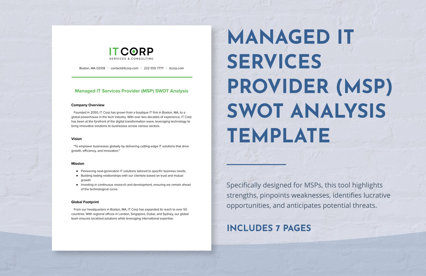 Managed IT Services Provider (MSP) SWOT Analysis Template in Word, Google Docs, PDF