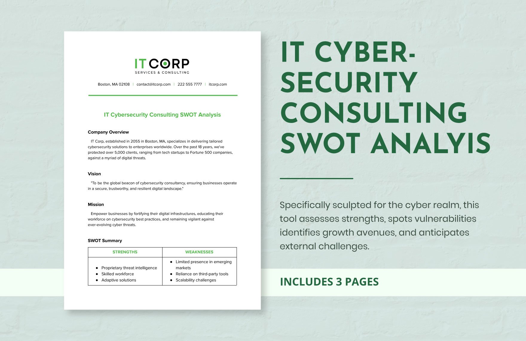 IT Cybersecurity Consulting SWOT Analysis Template in Word, Google Docs, PDF
