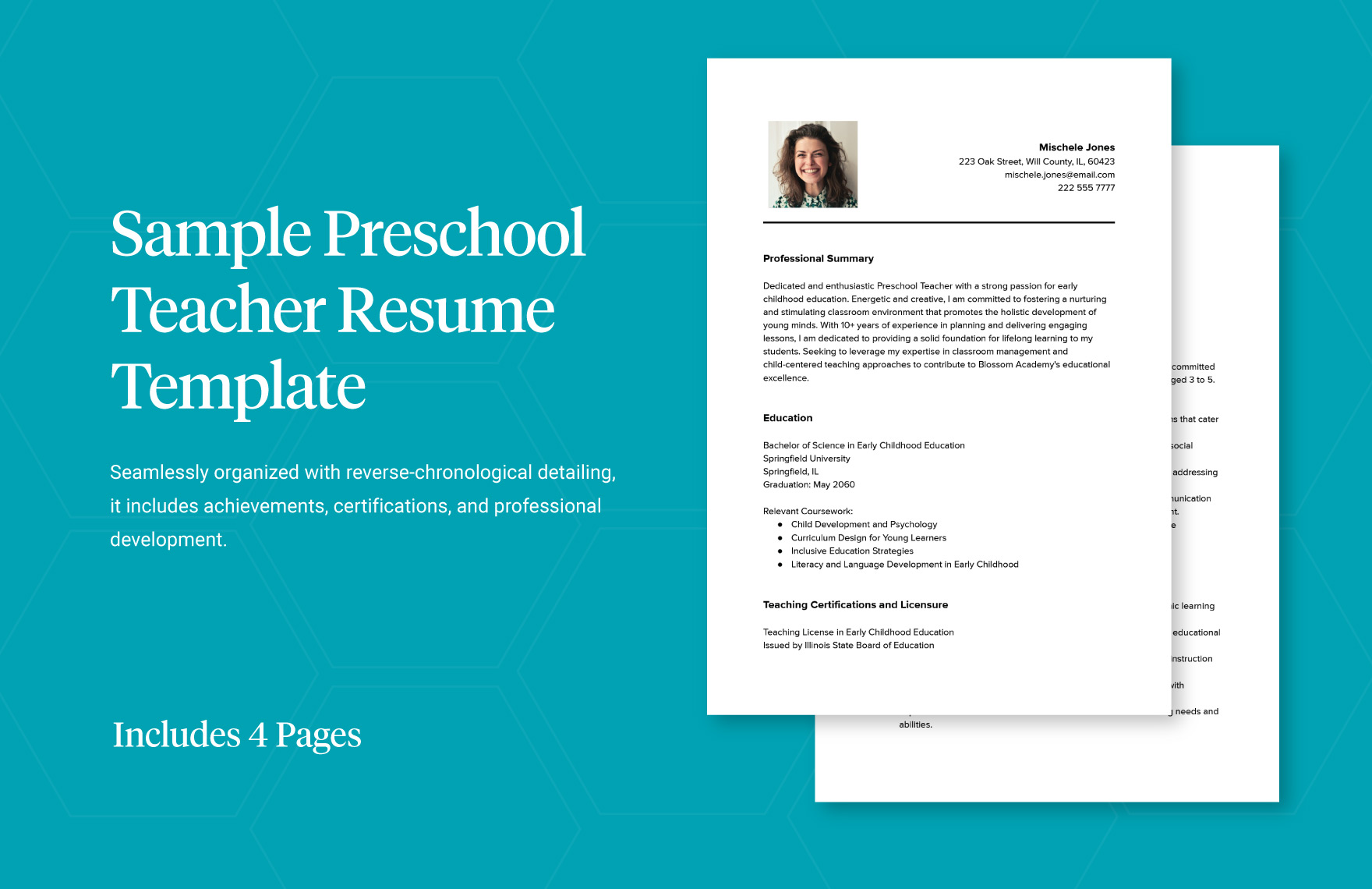 Sample Preschool Teacher Resume Template in Word, Google Docs, PDF