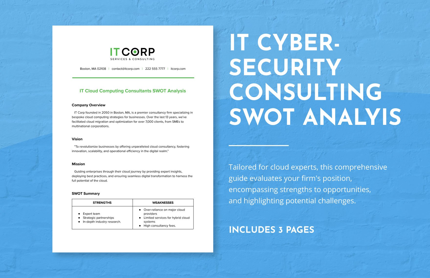 IT Cloud Computing Consultants SWOT Analysis Template in Word, Google Docs, PDF