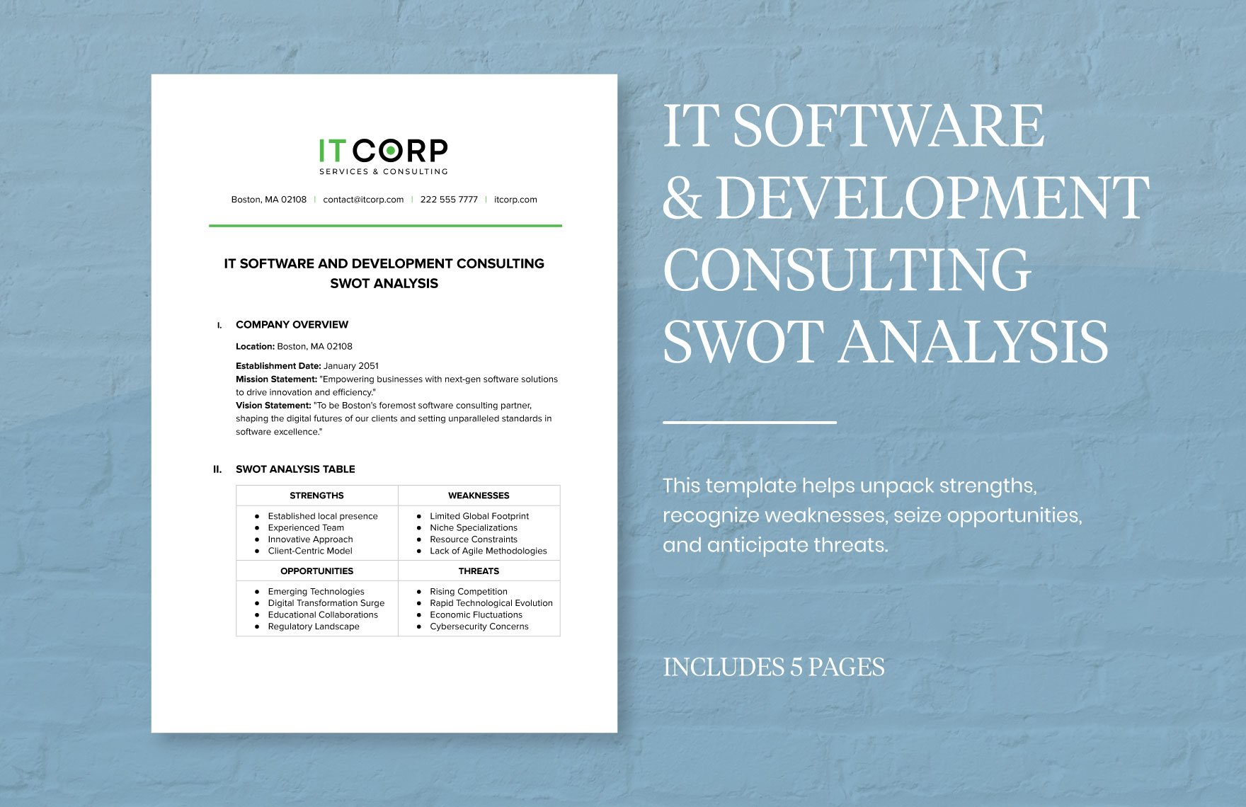 IT Software Development & Consulting SWOT Analysis Template