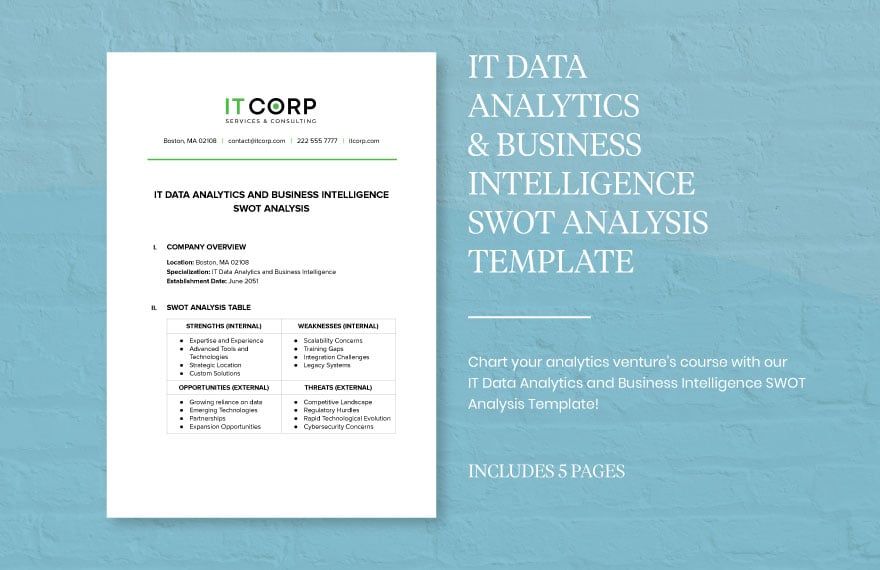IT Data Analytics & Business Intelligence SWOT Analysis Template