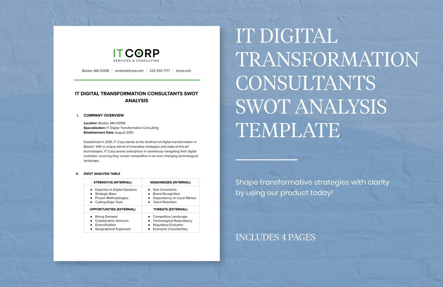 IT Digital Transformation Consultants SWOT Analysis Template