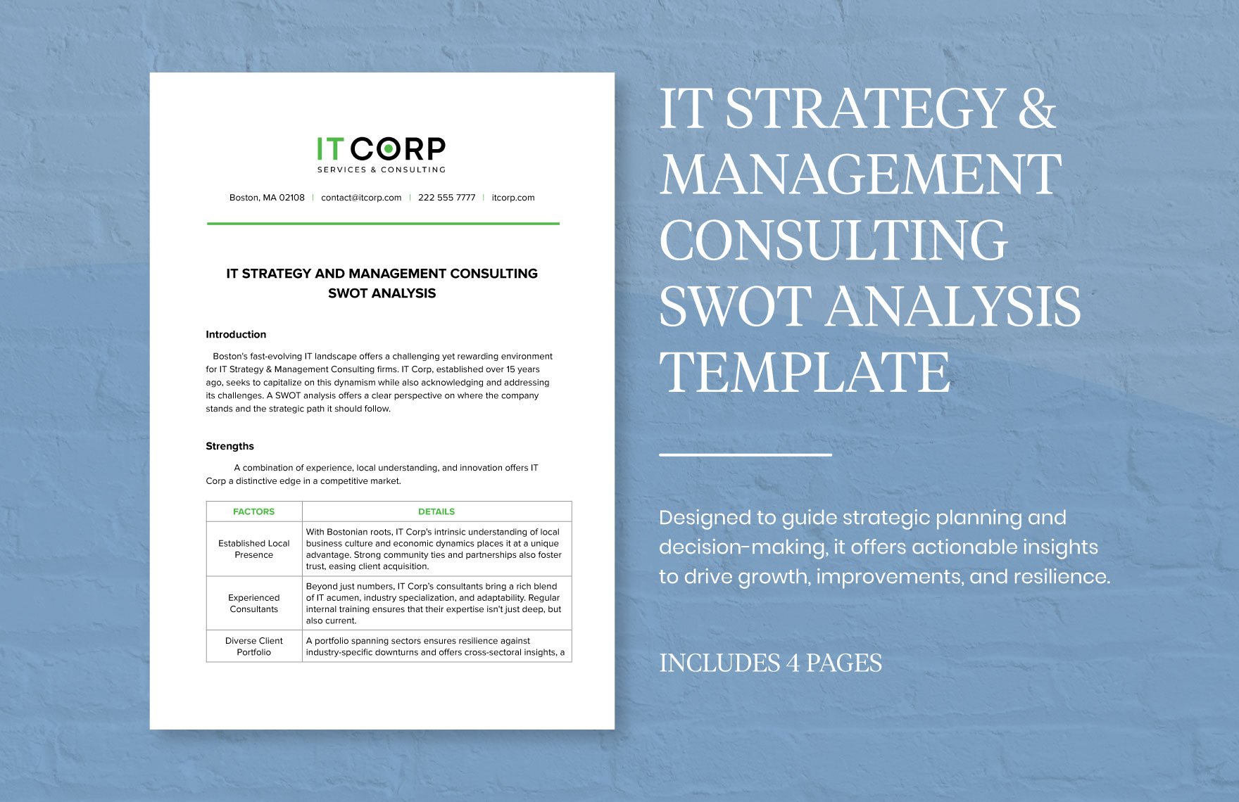 IT Strategy & Management Consulting SWOT Analysis Template