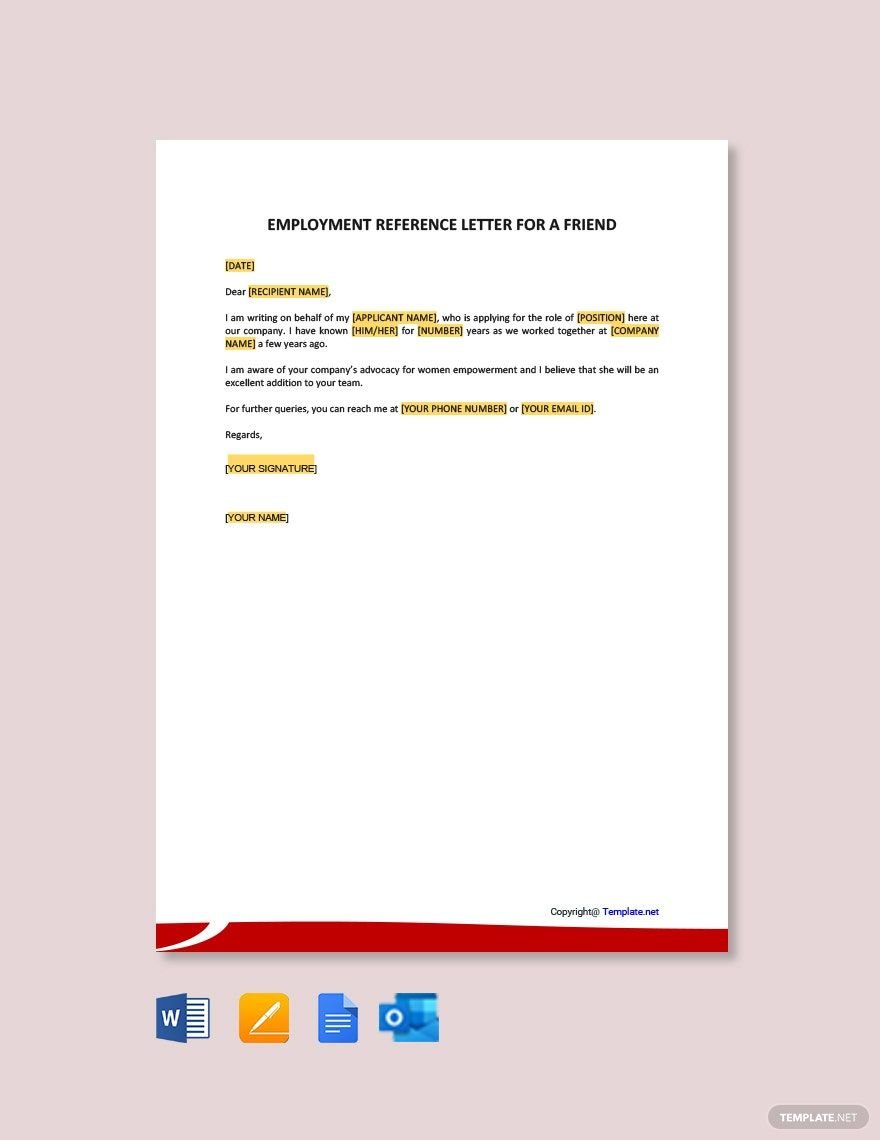 Free Employment Reference Letter for a Friend Template