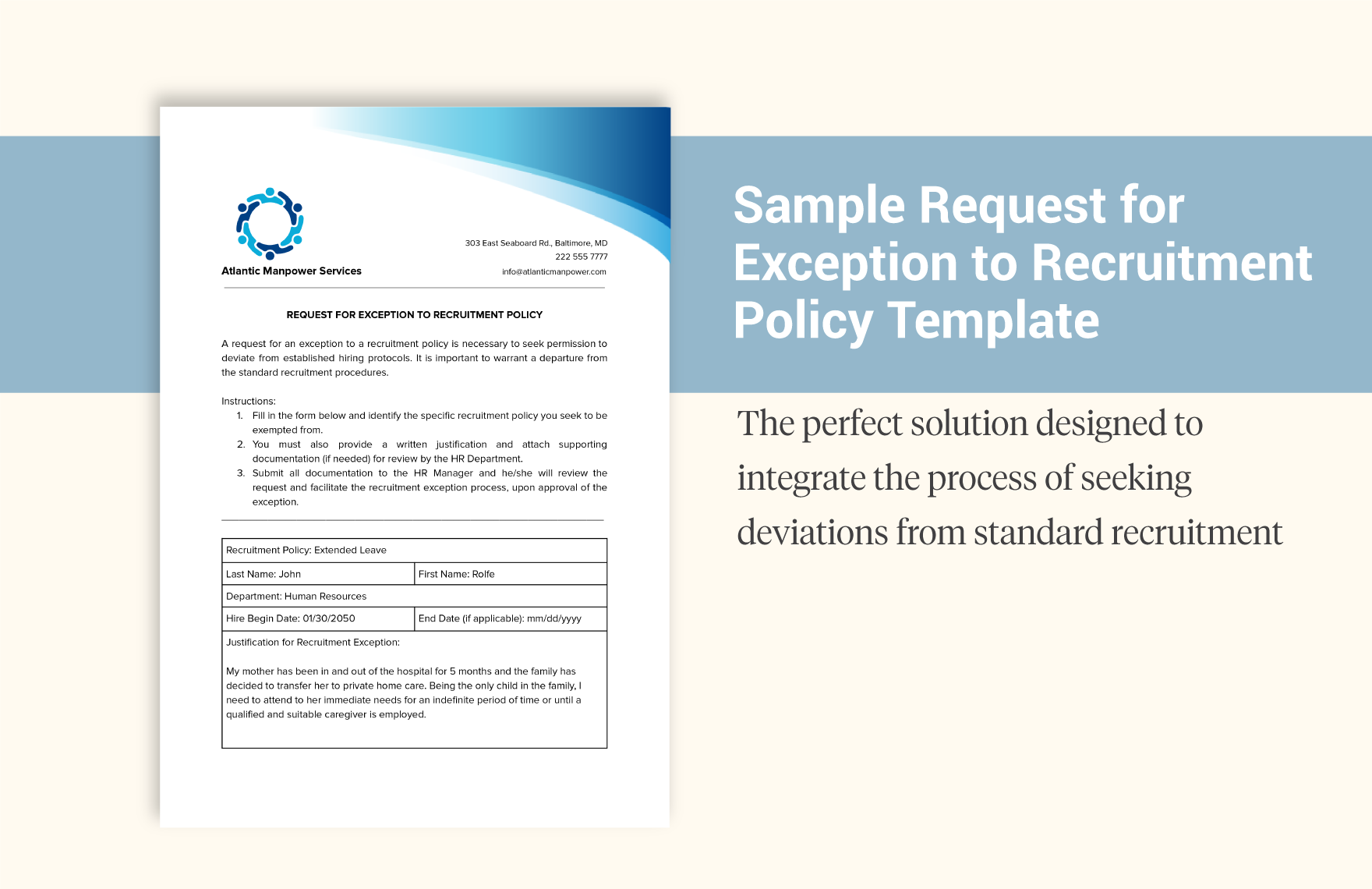 Sample Request for Exception to Recruitment Policy Template