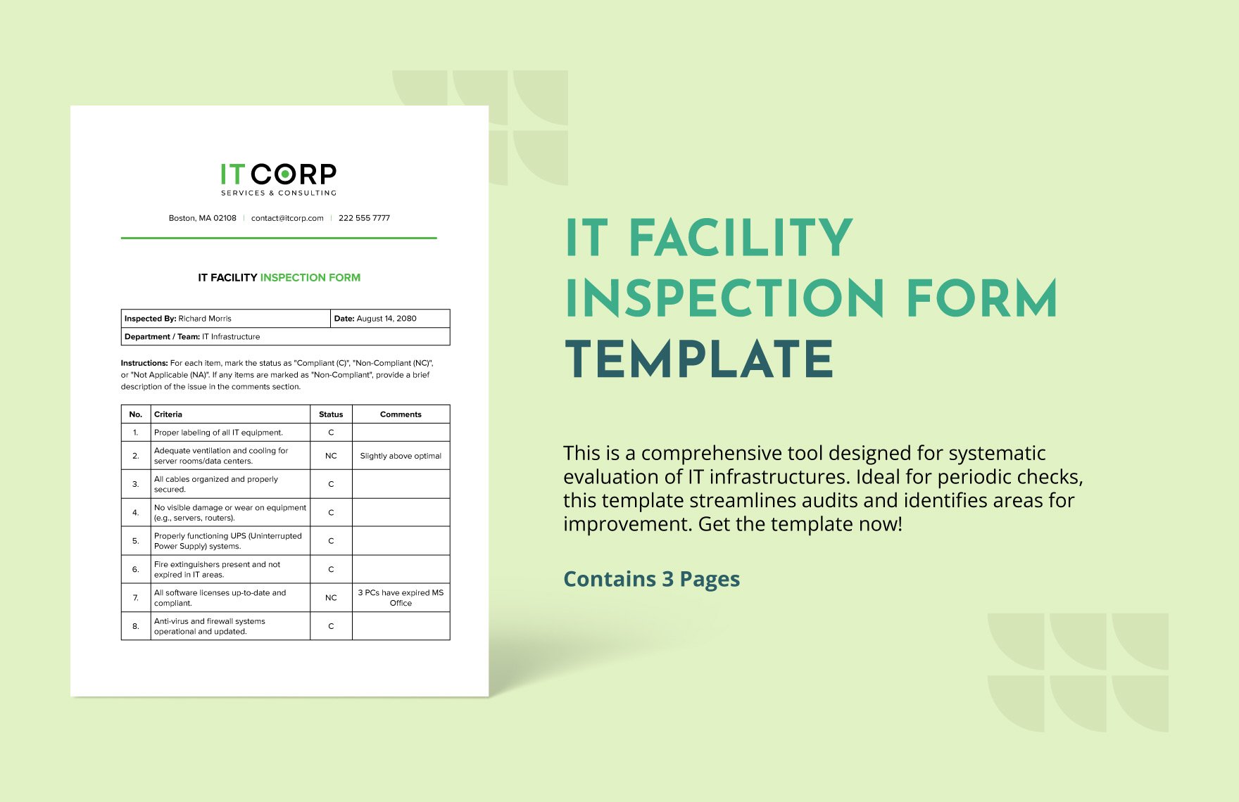IT Facility Inspection Form Template in Word, Google Docs, PDF