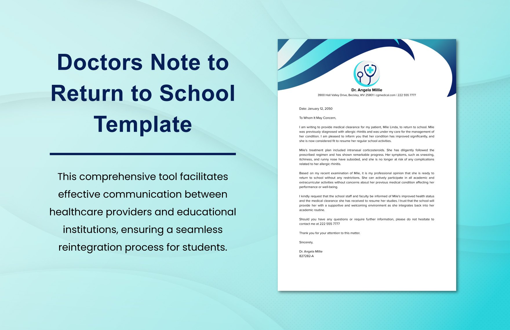 Doctors Note to Return to School Template