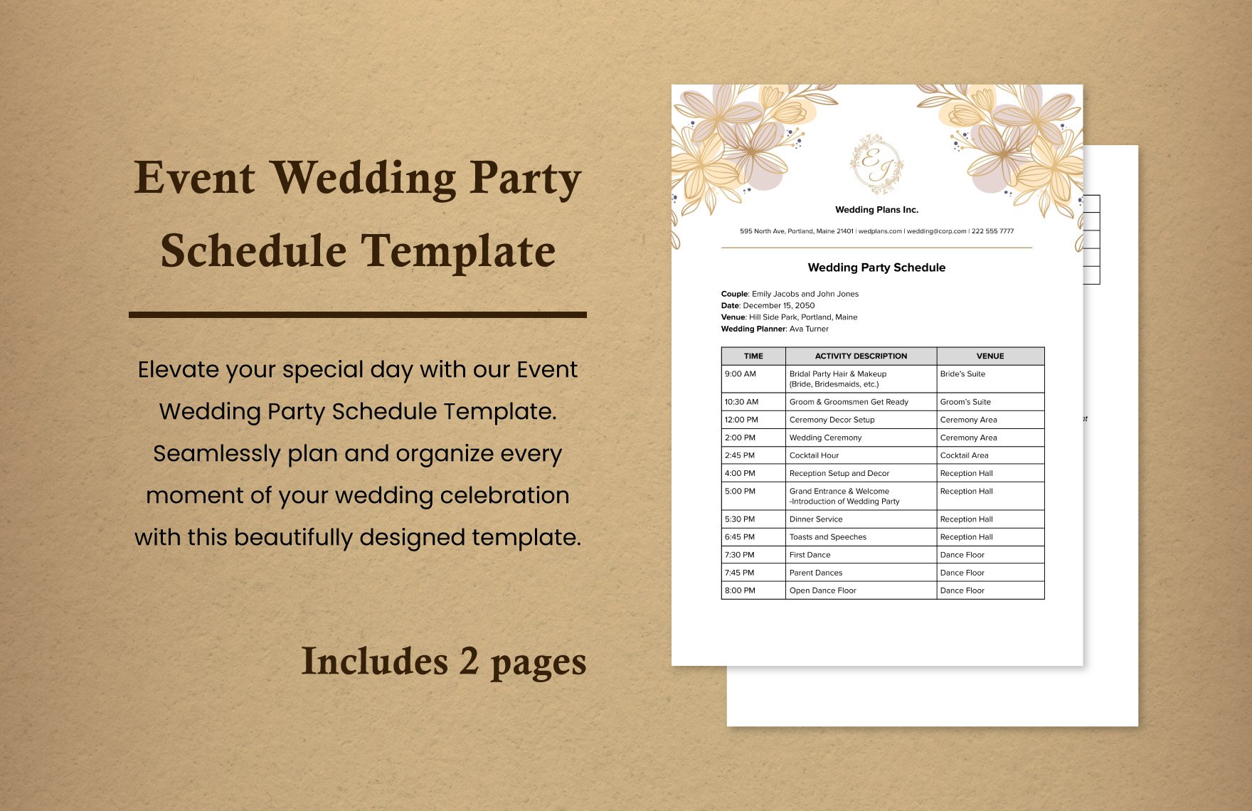 Event Wedding Party Schedule Template