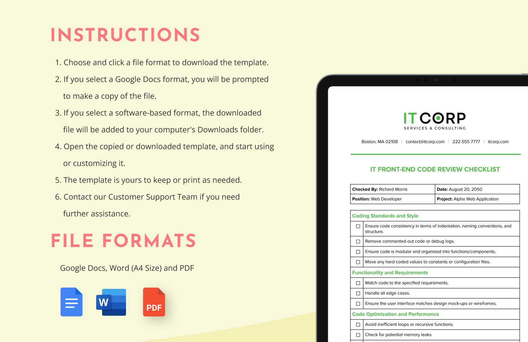 IT Front-End Code Review Checklist Template