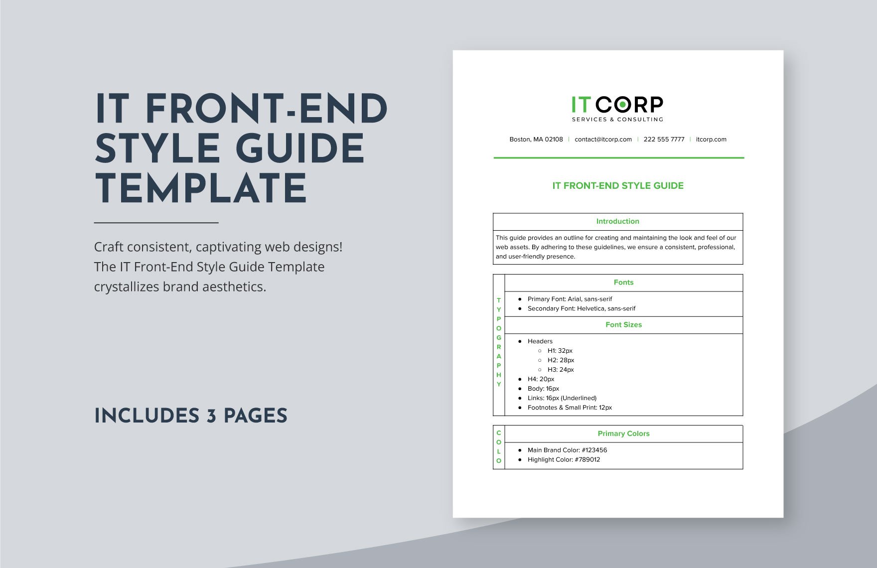 IT Front-End Style Guide Template in Word, Google Docs, PDF