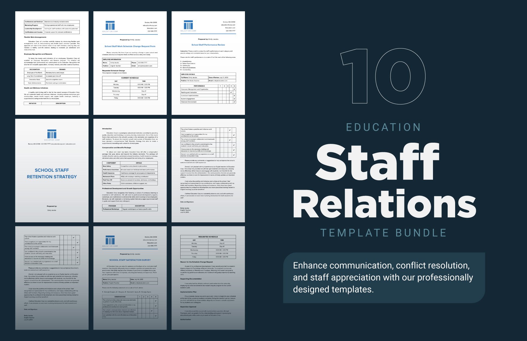 10 Education Staff Relations Template Bundle