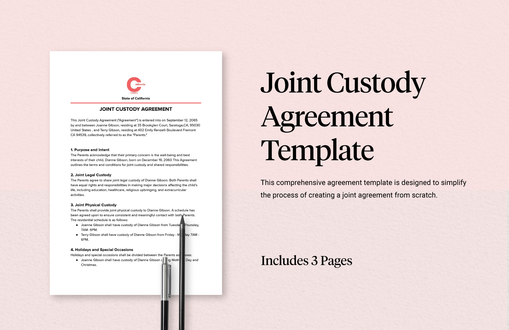 Joint Custody Agreement Template in Word PDF Google Docs Download