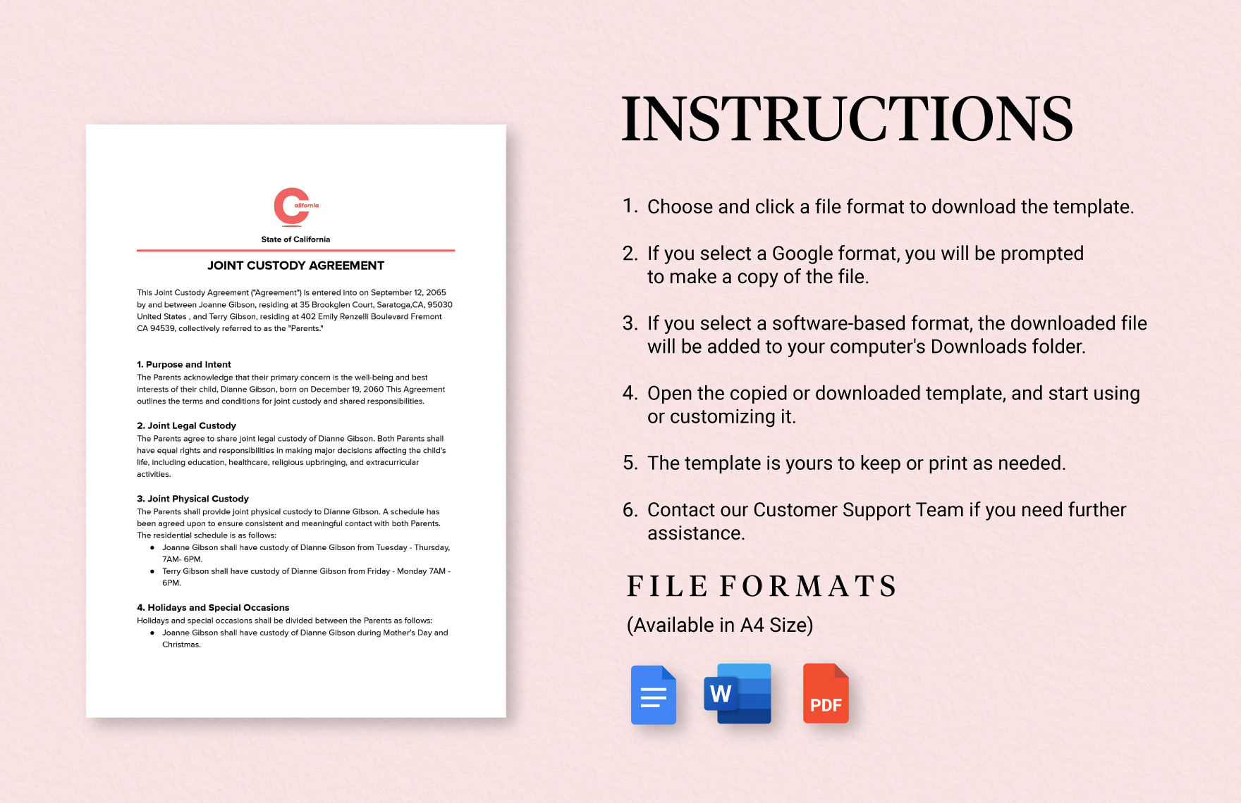 Joint Custody Agreement Template