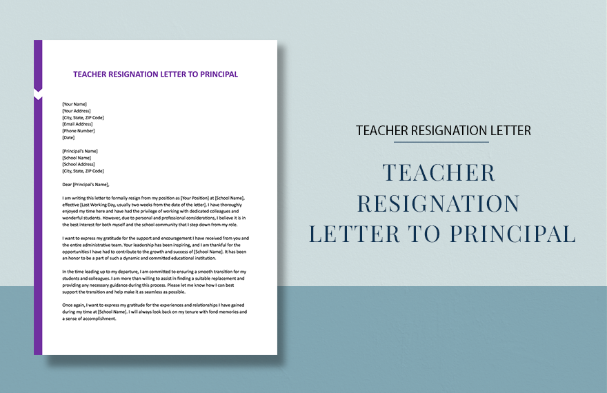 Teacher Resignation Letter To Principal