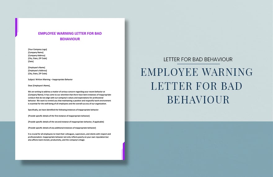 Employee Warning Letter For Bad Behaviour in Word, Google Docs, PDF, Apple Pages