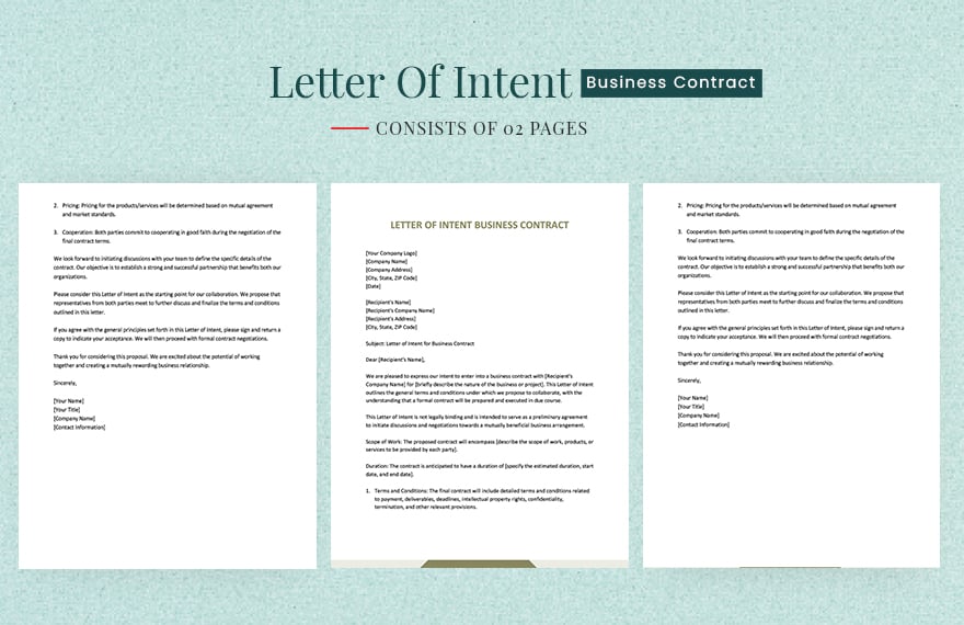 Letter Of Intent Business Contract