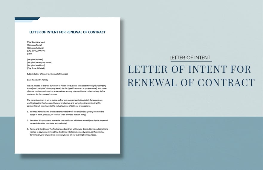 Letter Of Intent For Renewal Of Contract in Word, Google Docs, PDF, Apple Pages