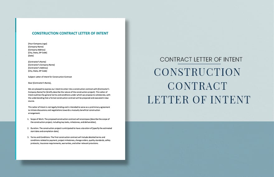 Construction Contract Letter Of Intent in Word, Google Docs, PDF, Apple Pages