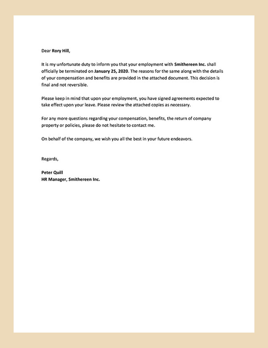 Employee Termination Acknowledgement Letter Template Google Docs