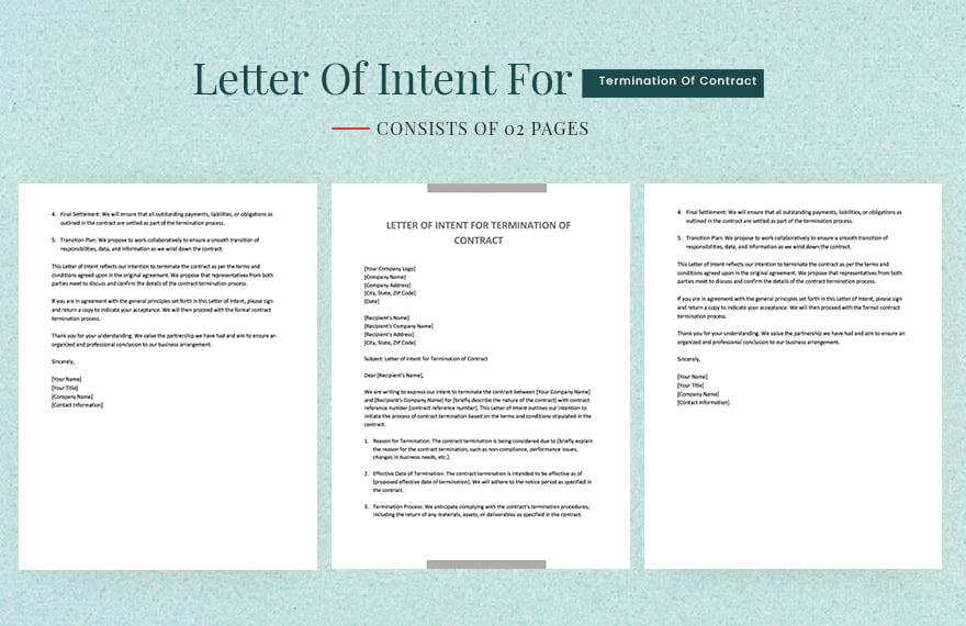 Letter Of Intent For Termination Of Contract in Word, Google Docs, PDF, Apple Pages