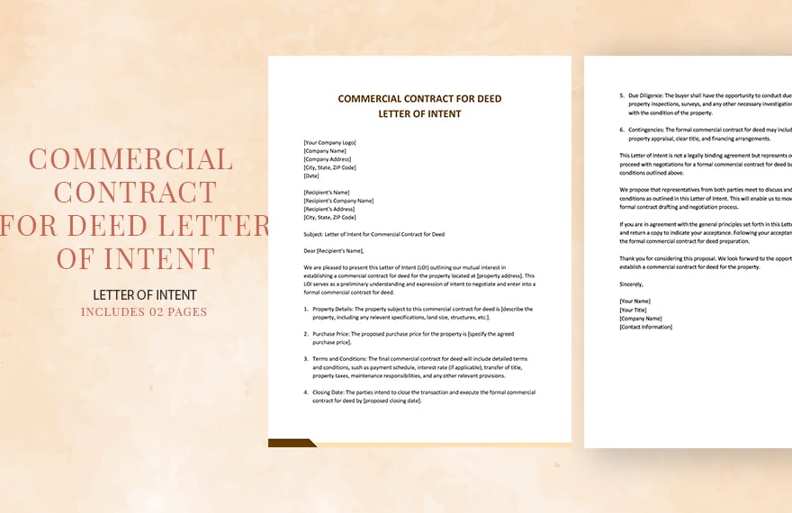 Commercial Contract For Deed Letter Of Intent in Word, Google Docs, PDF, Apple Pages