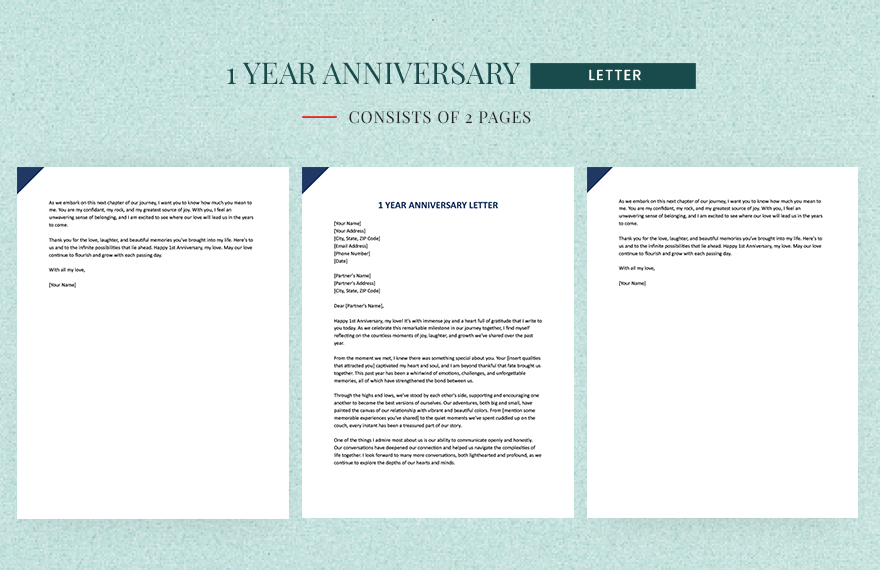 1 Year Anniversary Letter in Word, Google Docs, Apple Pages