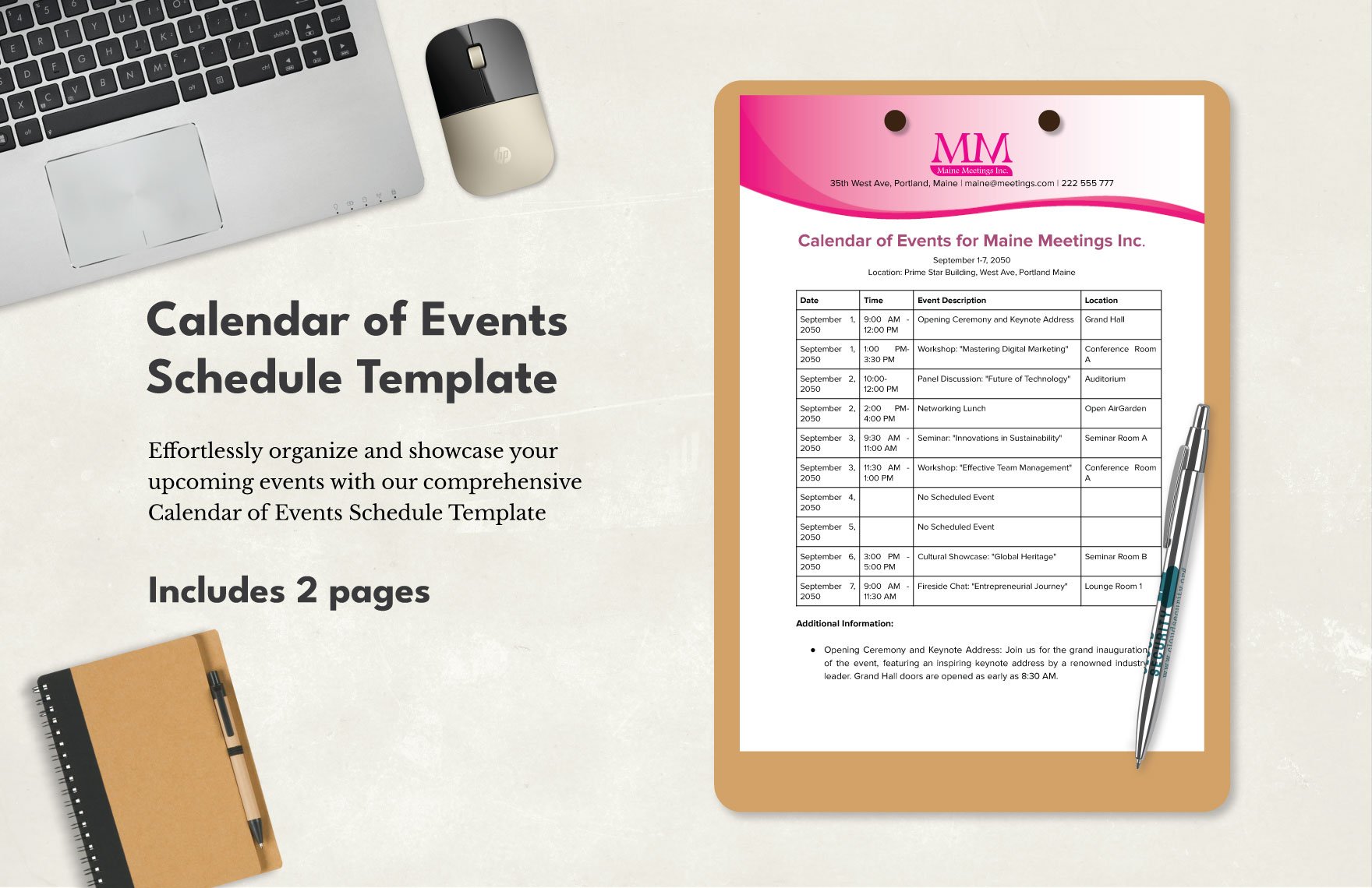 Calendar of Events Schedule Template