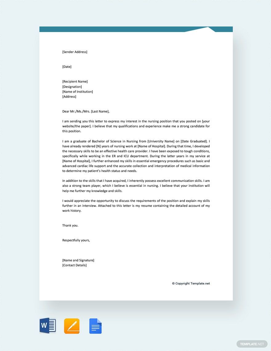 Nursing Student Reference Letter Template - Google Docs, Word, Apple