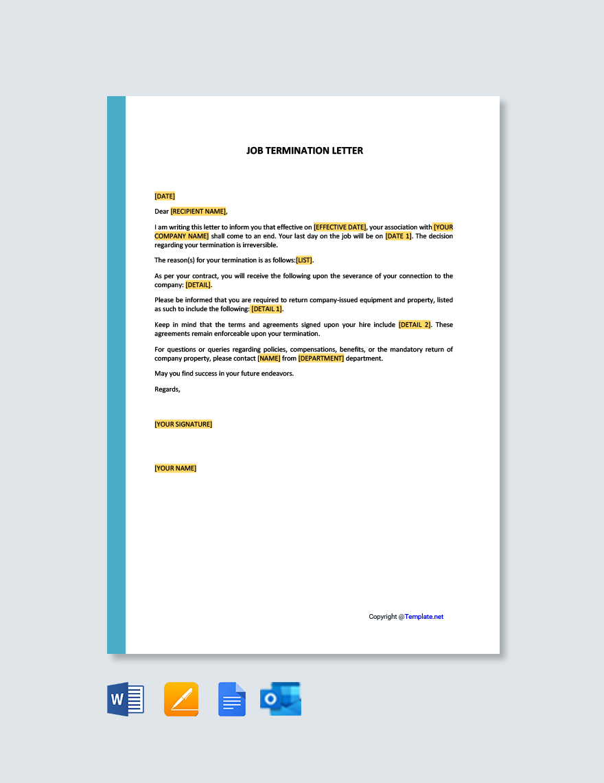 Termination Letter - Substance Abuse Template - Google Docs, Word ...