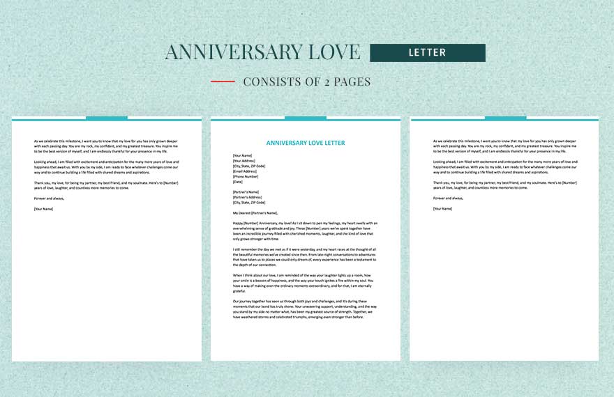Anniversary Love Letter in Word, Google Docs, Apple Pages