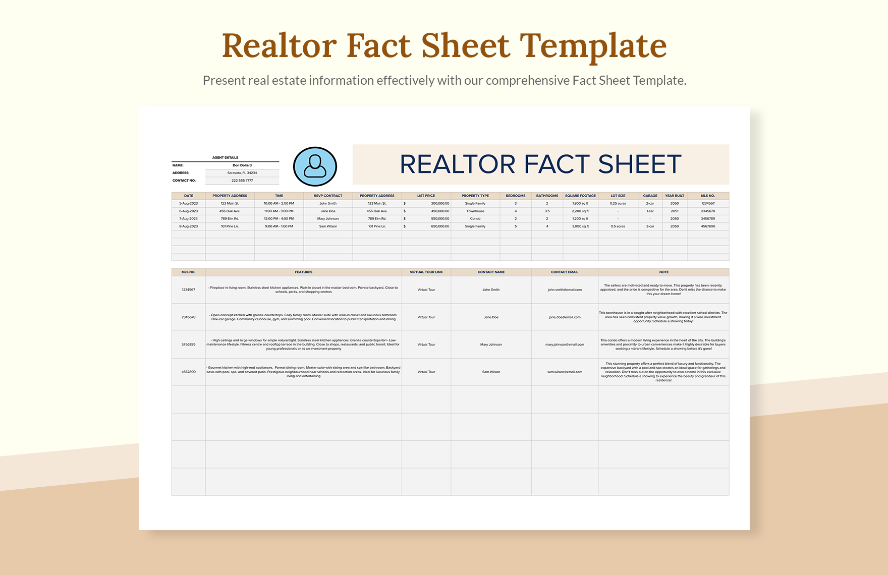 Realtor Fact Sheet Template in Excel, Google Sheets