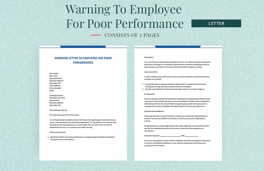 Warning Letter To Employee For Poor Performance in Word, Google Docs, Apple Pages