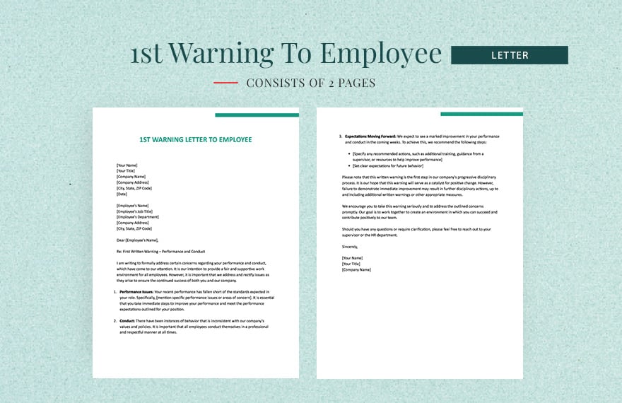 1st Warning Letter To Employee in Word, Google Docs, Apple Pages