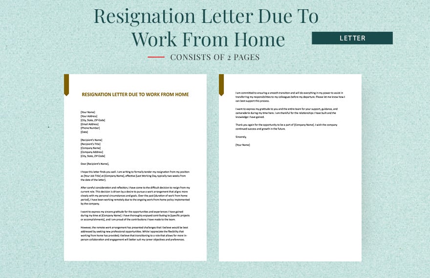 Resignation Letter Due To Work From Home