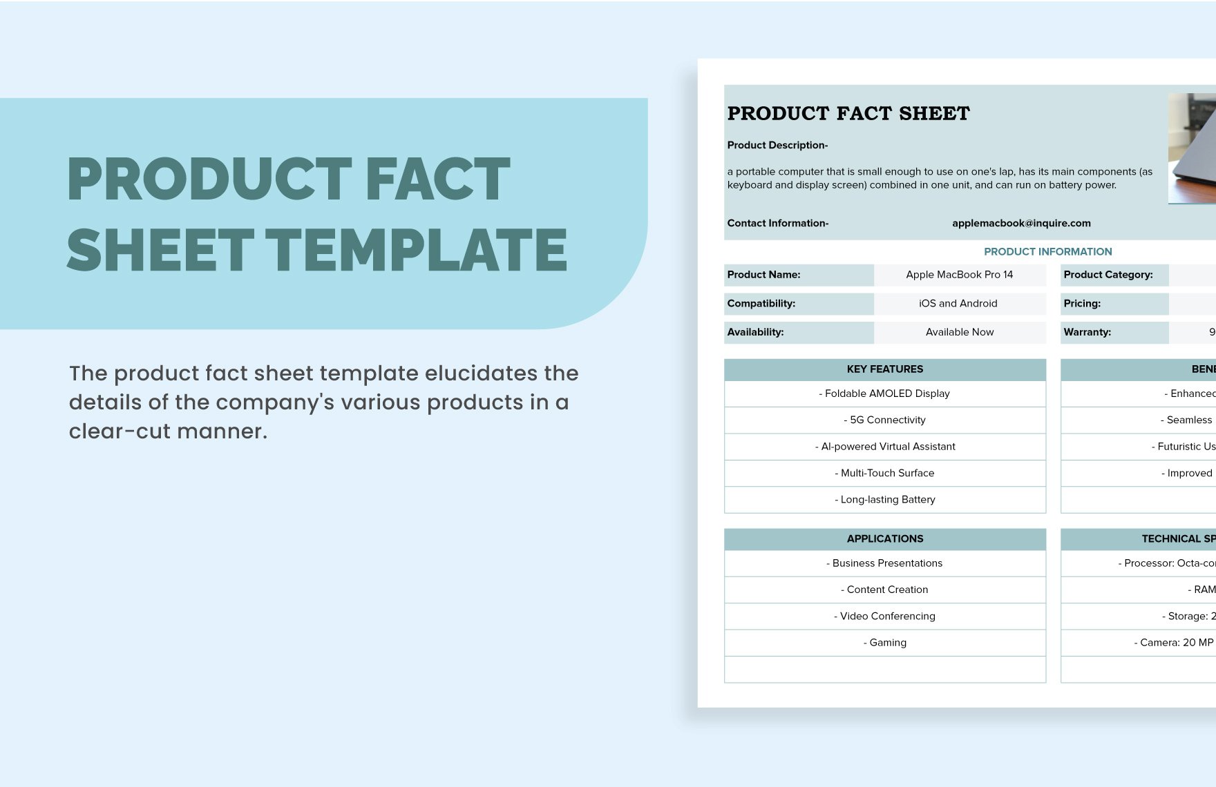 Product Fact Sheet Template