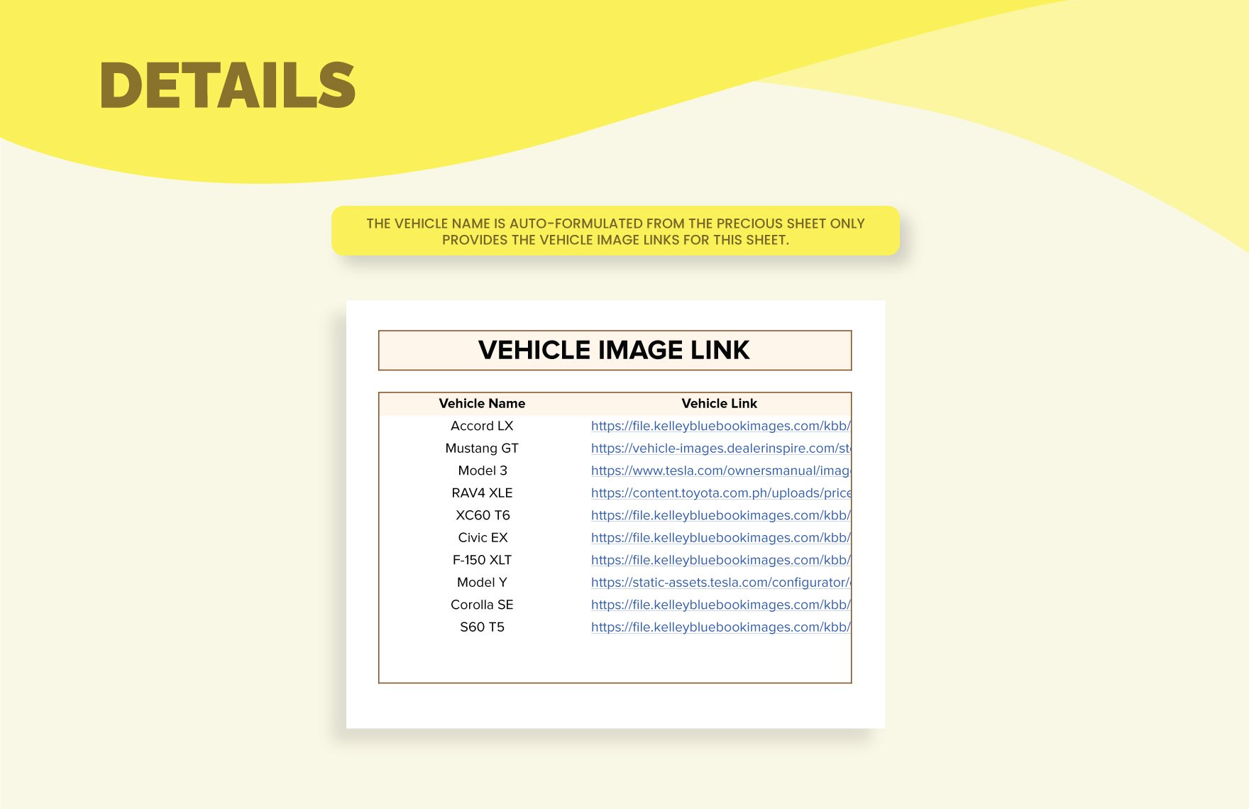 Vehicle Fact Sheet Template