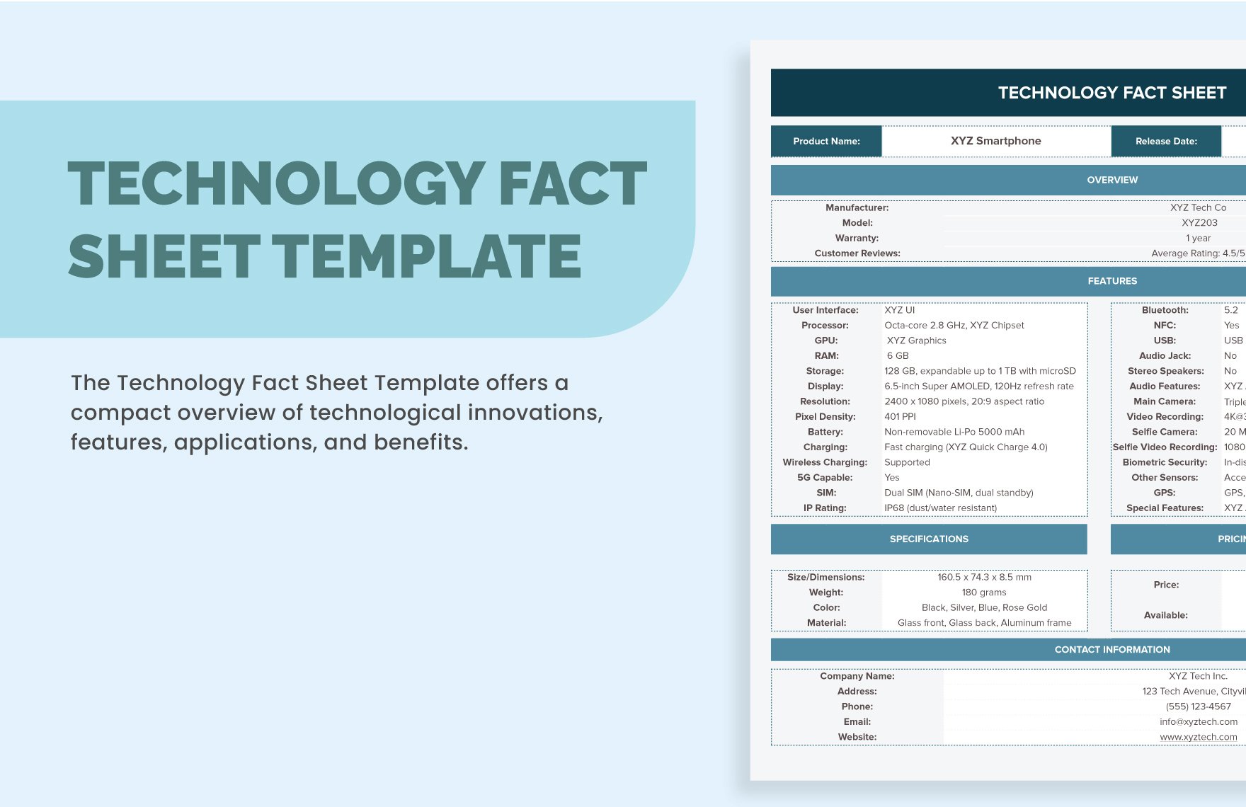 Technology Fact Sheet Template