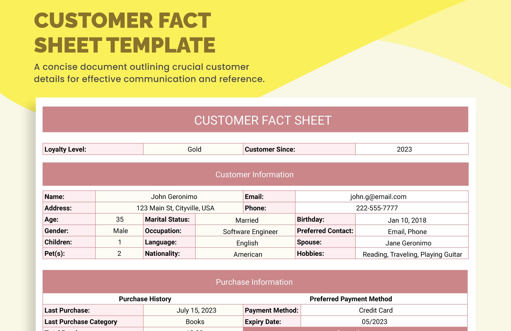 Customer Fact Sheet Template