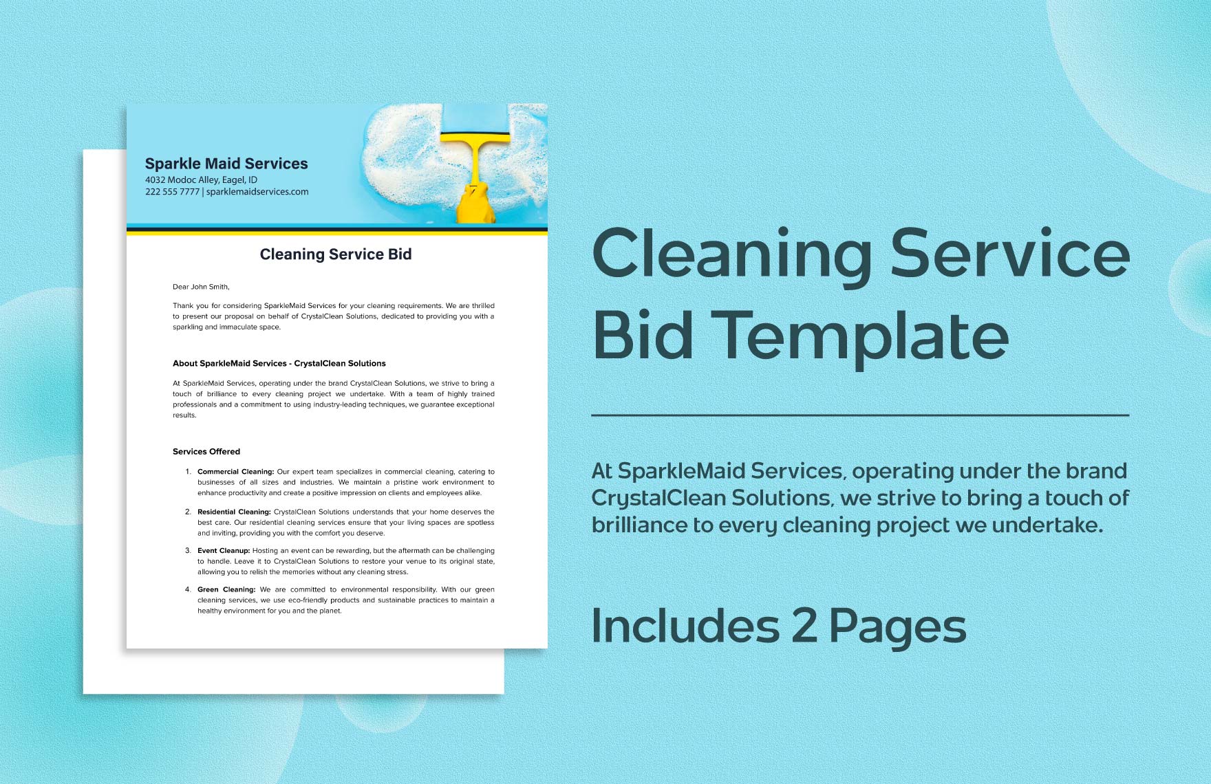 Cleaning Service Bid Template in Word, Google Docs, PDF