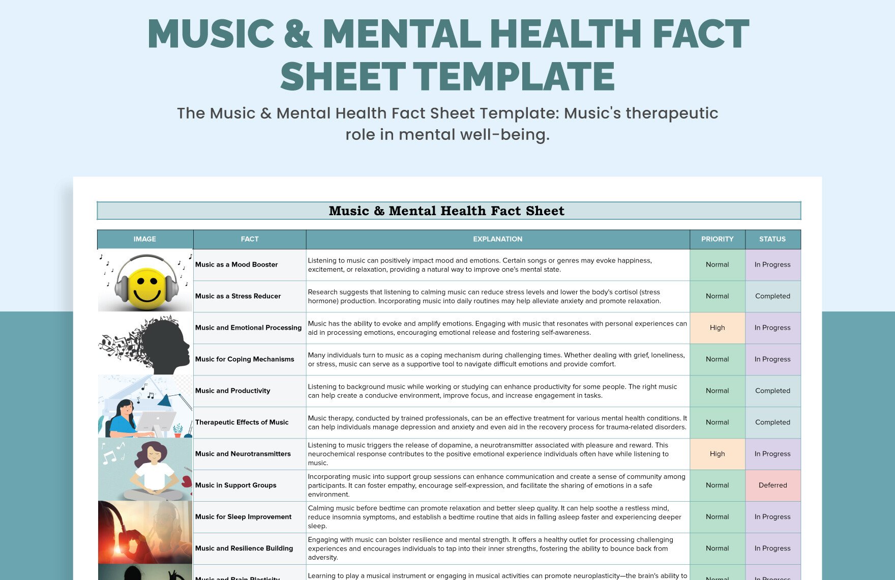 Music & Mental Health Fact Sheet Template